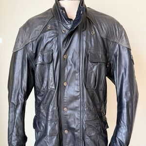 Vtg First Gear by Hein Gericke Motorcycle Black Leather Vented Jacket Sz L
